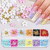 3D Flower Nail Art Charms Metal Caviar Beads Blossom Rhinestone Pearl Acrylic Flowers Nail Accessori