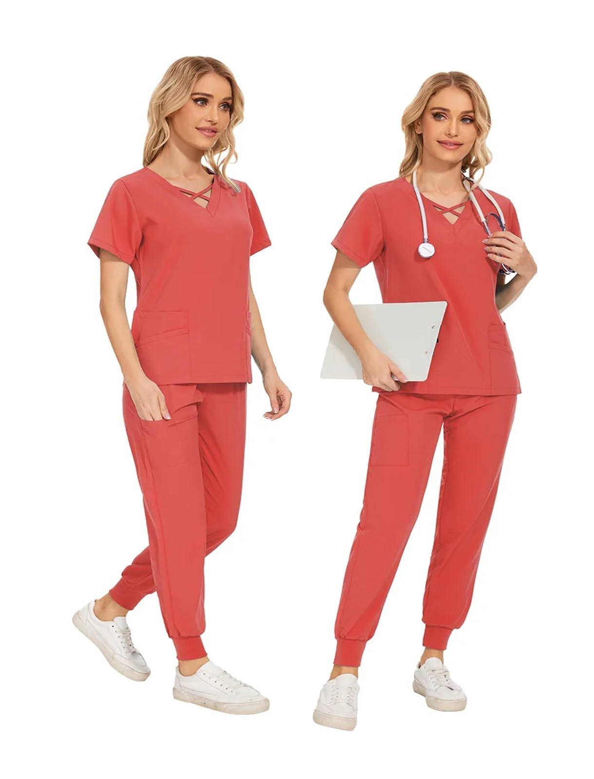 Divisa Infermiere Donna Set di Scrub da Donna Slim Fit Uniformi mediche Abiti Chirurgici for Medici Accessori for Infermieri Salone di Bellezza Spa Tuta da Lavoro