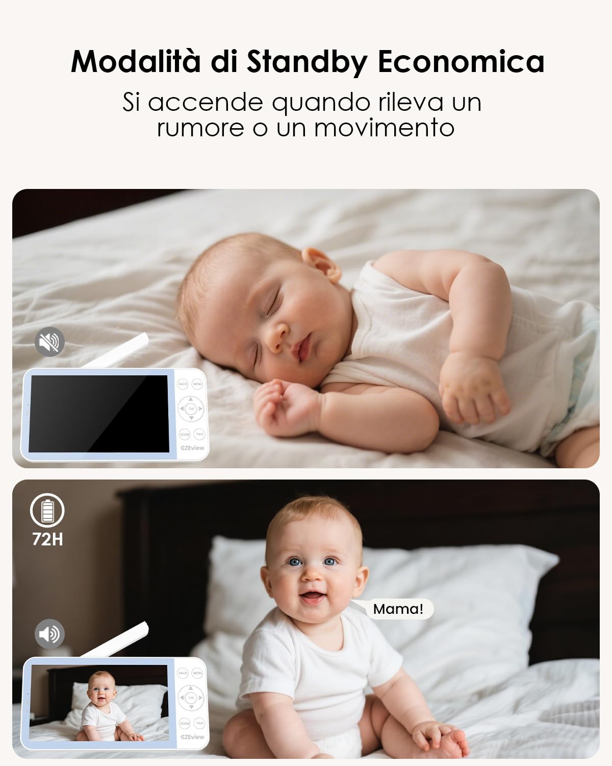 CZEview 5,5" 2.5K Baby Monitor Video e Audio, Luce Notturna & Musica, Telecamera Bambini, Controllo Tramite APP Mobile & Monitor, Rilevamento di Grida/Movimento (Blu con 2 telecamere)
