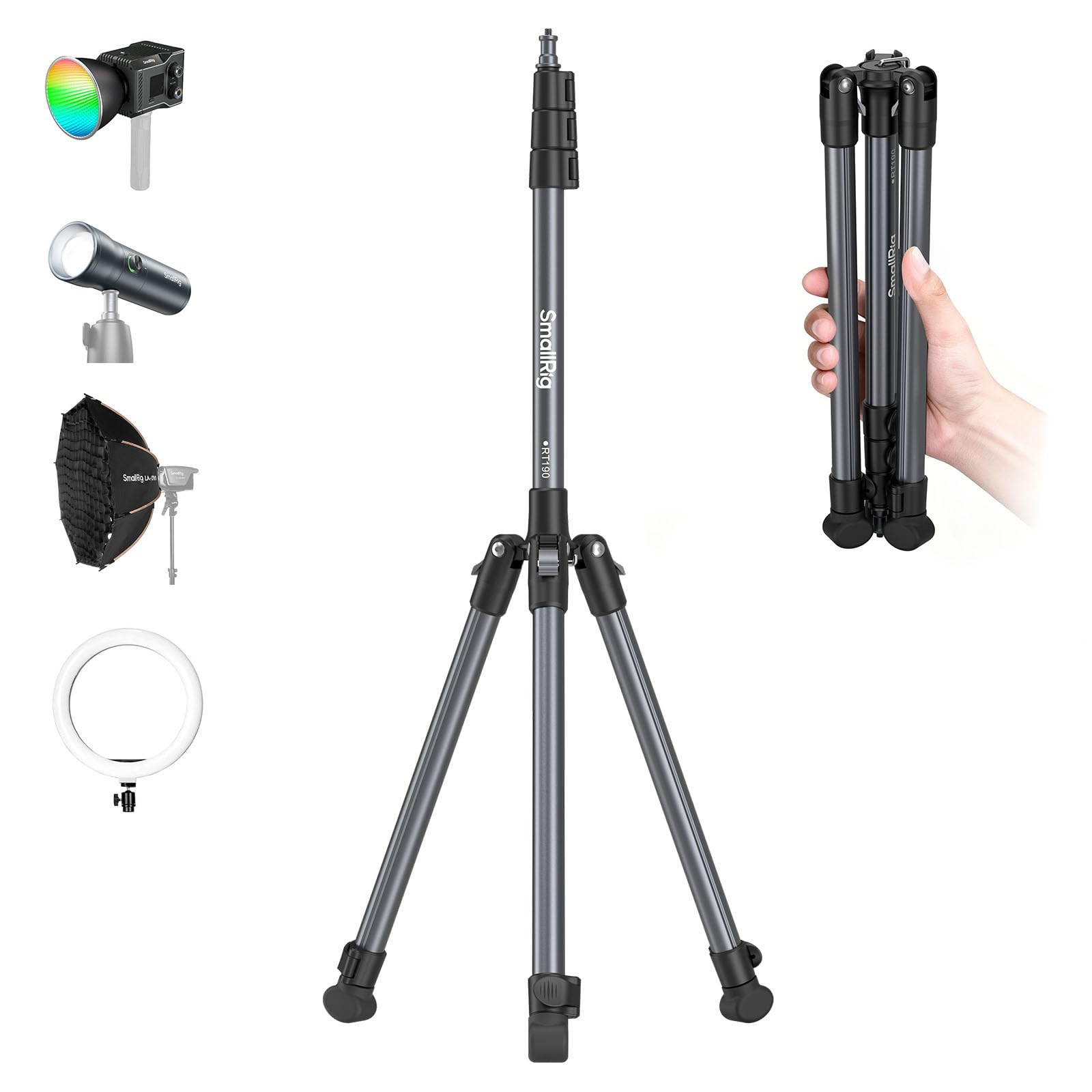 Photo 1 of SMALLRIG 74.8"/ 6.23 ft Adjustable Light Stand Photography, Max Load 8.8 lb, Compact Lighting Tripod Stand for Softbox, Flashlights, Ring Light, LED Video Lights, COB Light, Folded Size 16.5" - 5475