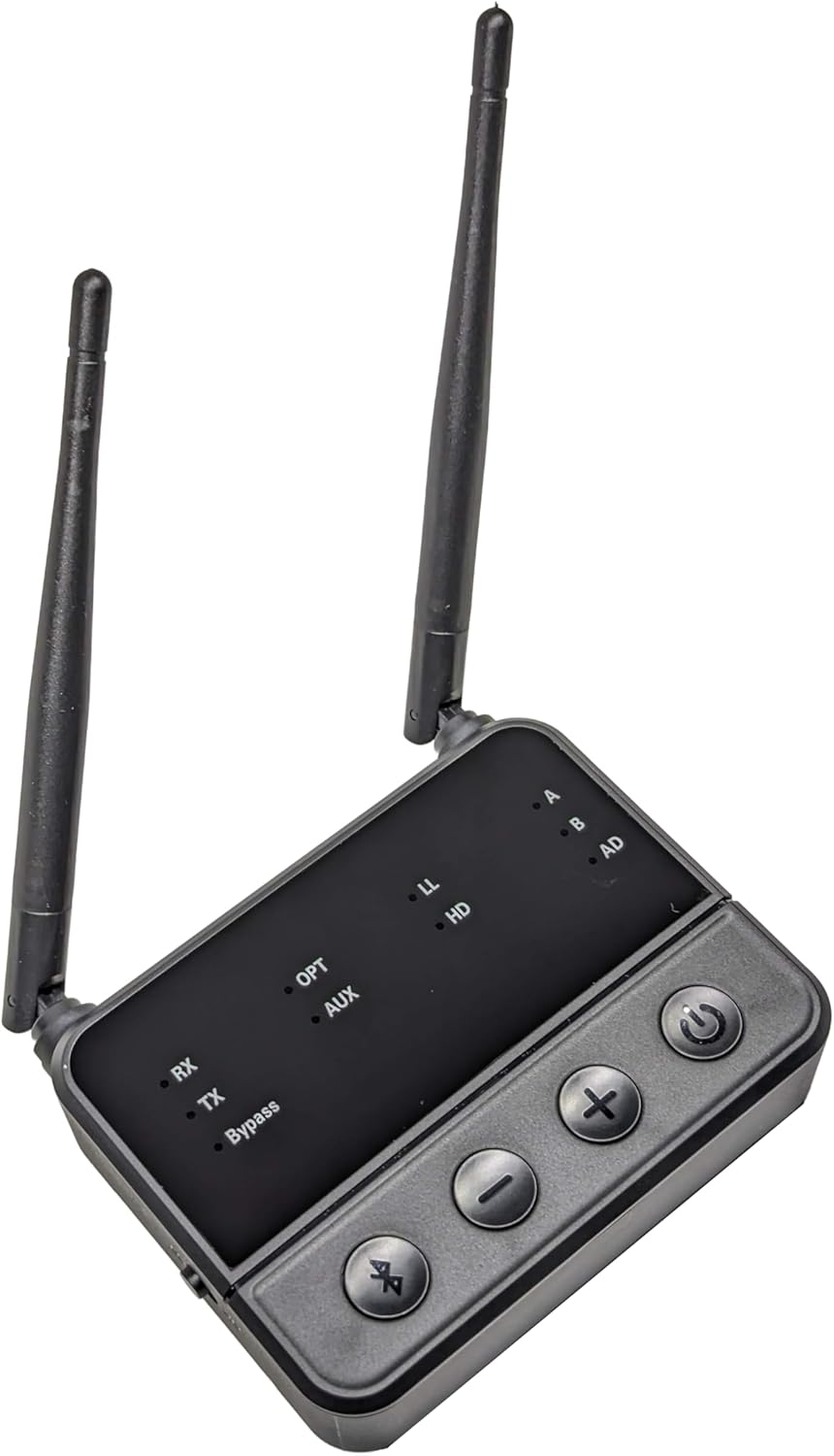 Bluetooth Transmitter Receiver V5.2 for Audio, 2-in-1 AUX Adapter for TV, Car, PC, MP3 Player, Home Theater, Switch, Low Latency, Pairs 2 Devices Simultaneously, Qualcomm