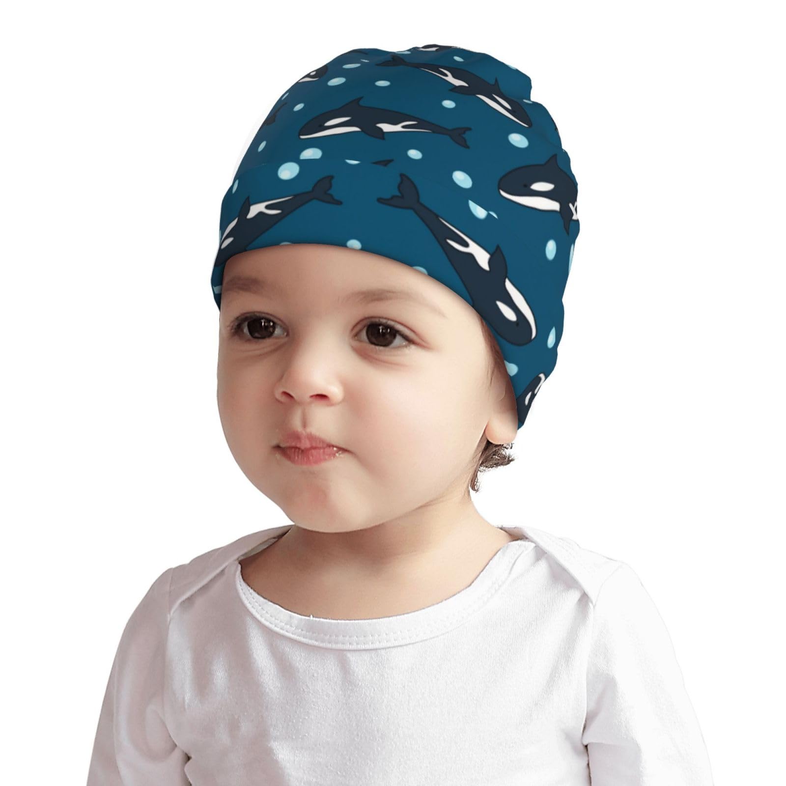 Whale Animal Pattern Kids Beanie Hats Warm Knit Beanie Cap Skull Caps Gifts Decor for Boys Girls White
