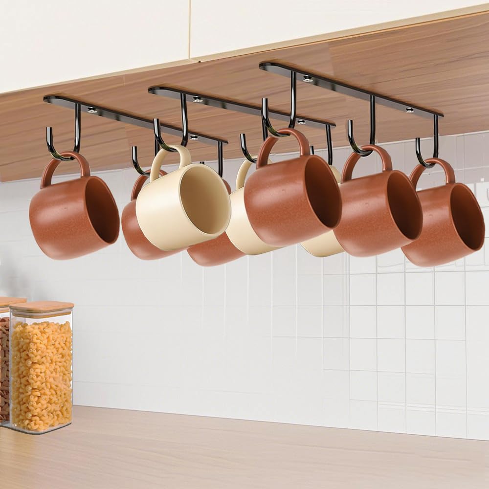 Porta tazze da caffè sottopensile - 6 ganci, non richiede fori, per appendere strofinacci, utensili da cucina, tazze, ecc., 2 pezzi, bianco. | Leroy Merlin