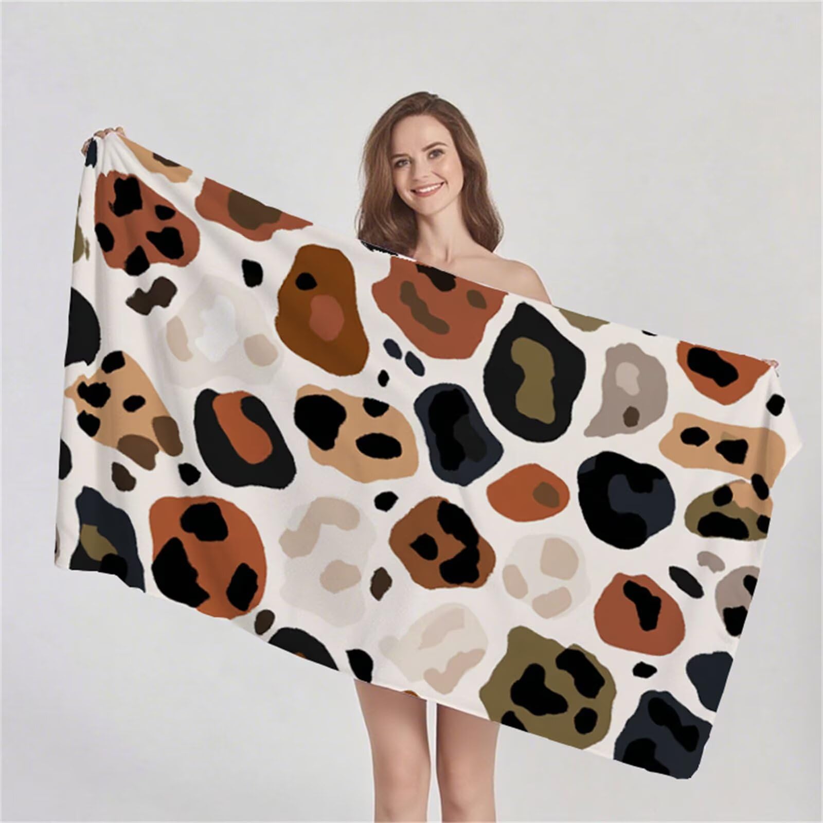 Telo Mare Microfibra 90x180 cm Telo Mare Grande, Asciugamano Palestra Assorbente Asciugatura Rapida, Asciugamano Mare Antisabbi Stuoia Spiaggia per Piscina, Viaggio - Stampa Leopardata Marrone G1-98
