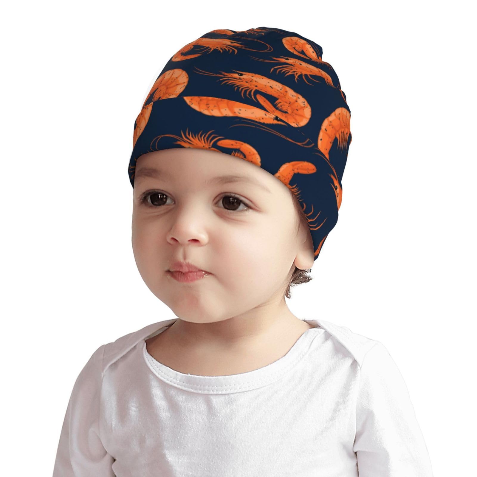 Rqzwdq Shrimp Pattern Sea Food Kids Beanie Hats Warm Knit Beanie Cap Skull Caps Gifts Decor for Boys Girls White