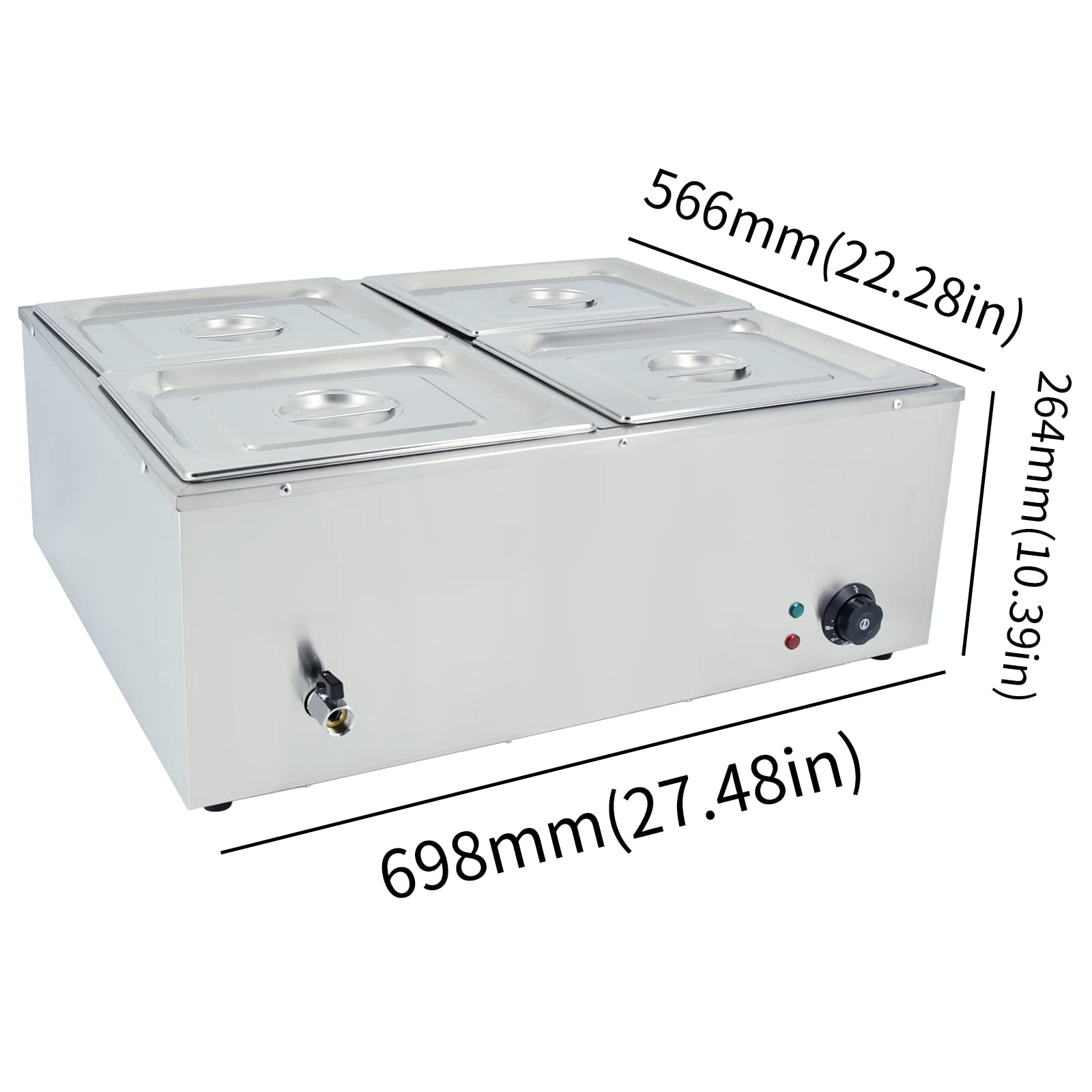TAIMIKO Baño Marie eléctrico de acero inoxidable 220 V calentador de platos profesional comercial con 4 bandejas para tiendas de desayuno, aperitivos, restaurantes