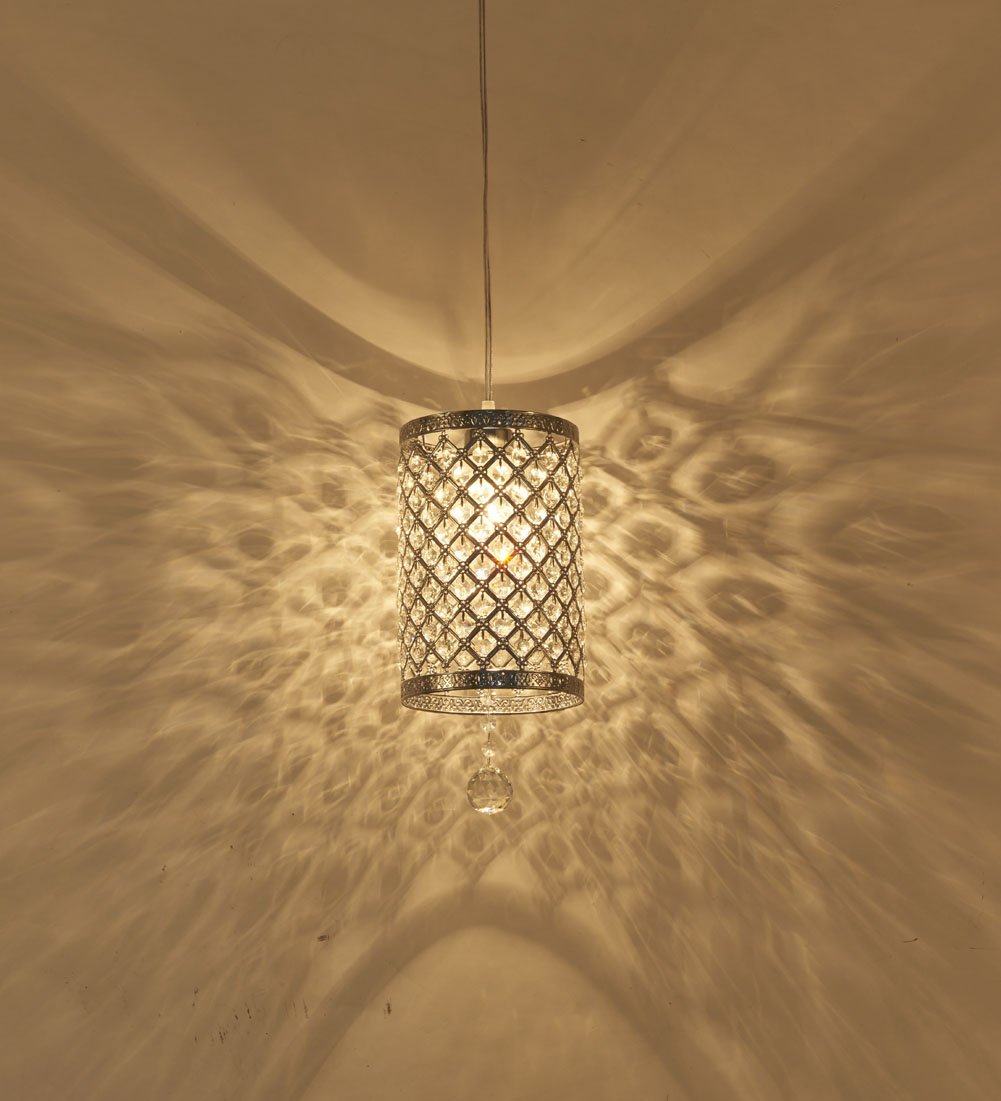 Surpars House Plug in Pendant Light Silver Crystal Chandelier with 14.8' Cord and On/Off Switch in Line