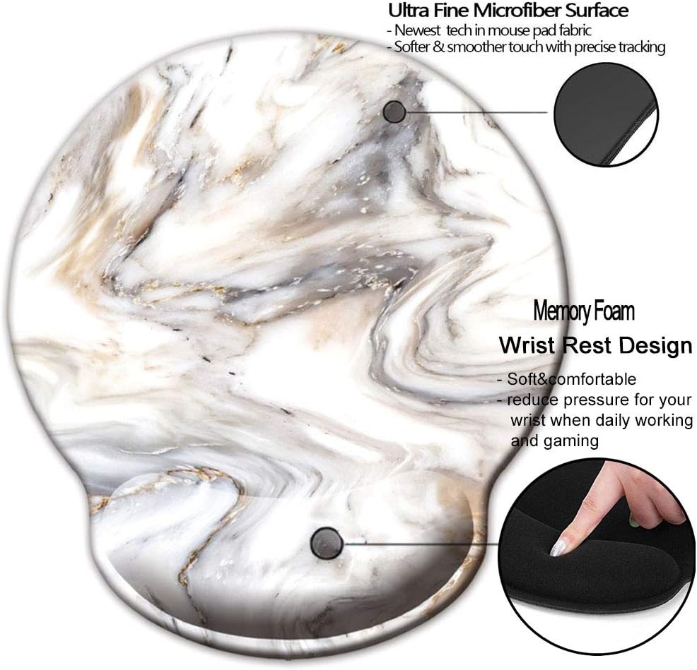 Nakapa Memory Foam Wrist Support Mouse Pad Comfortable Padded Wrist Mousepads 9in X10in Desktop Notebook Mouse Mat (Grey Marble-Foam)