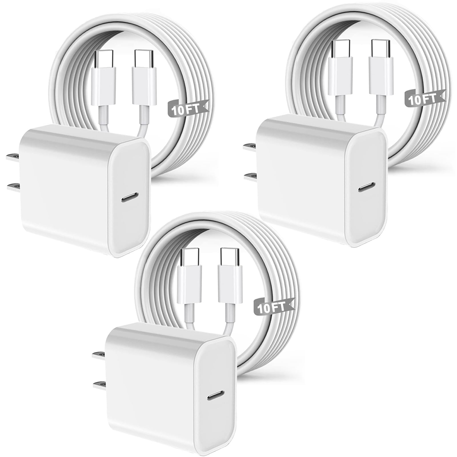 Photo 1 of [3 Pack] Long 10FT iPhone 17 Charger 20W Fast Wall Charger Block,[Apple MFi Certified] 10Foot USB C Cable Fast Charging for iPhone 17 Pro Max/17 Pro/Air/iPhone 16 Pro/16 Plus/16E/15 Pro,iPad 2018-2025