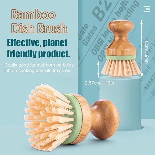 Miniatura 5 de Cepillo de bambú para platos de madera, cepillo de bambú para platos, cepillo de palma, adecuado para lavar platos (verde)