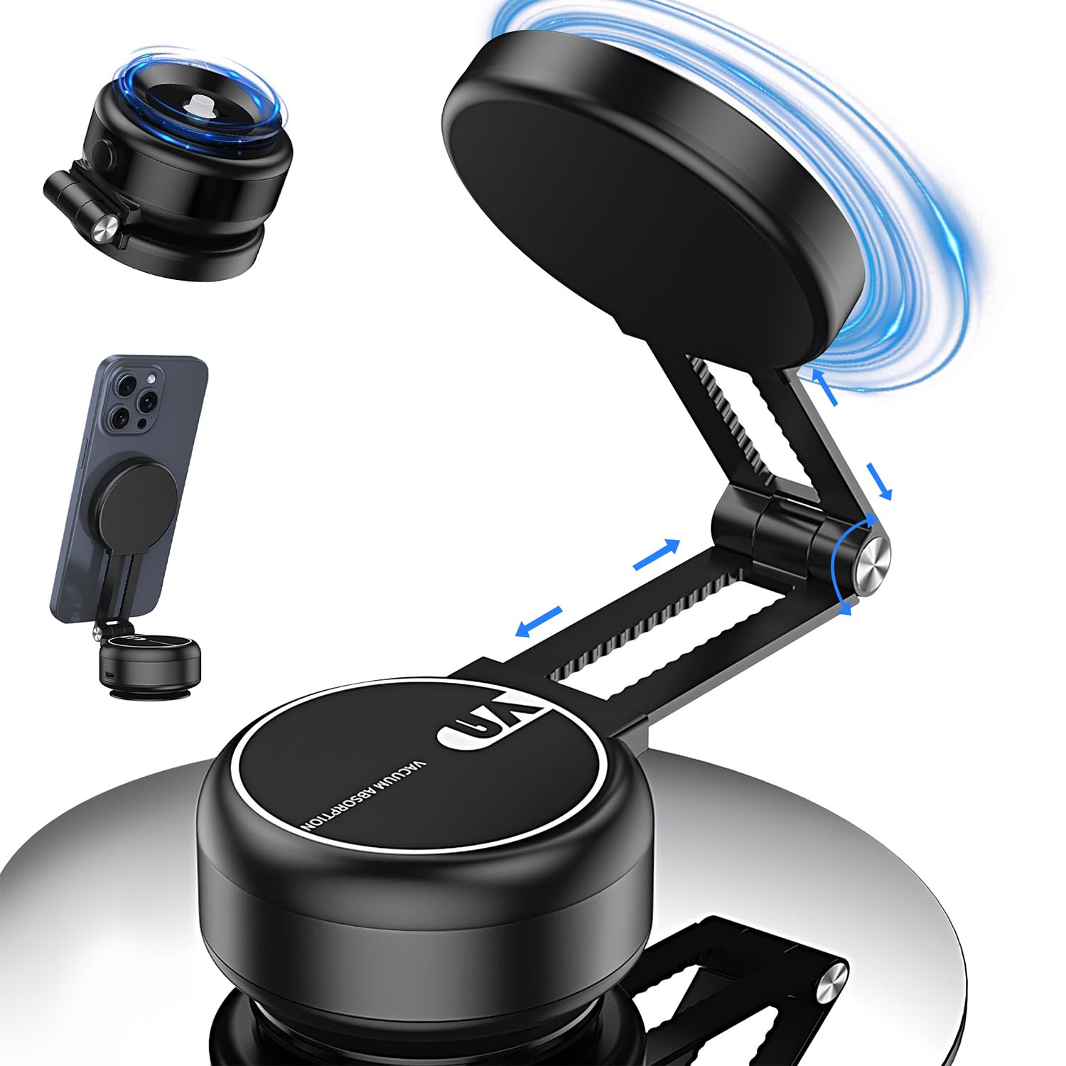 Support de téléphone magnétique à ventouse électrique, support de téléphone à ventouse réglable pour voiture, support de téléphone magnétique double face pliable, support de téléphone magnétique