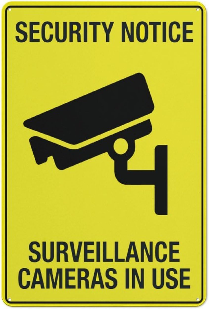 Security Notice Surveillance Cameras in Use Rust Free Aluminum Sign - UV Ink Printed Decor with Pre-Drilled Holes for House, Business - 12x16 Inch​
