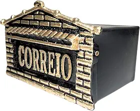 Caixa de Correio Cartas Frente de Alumínio Dourada Compacta Casinha