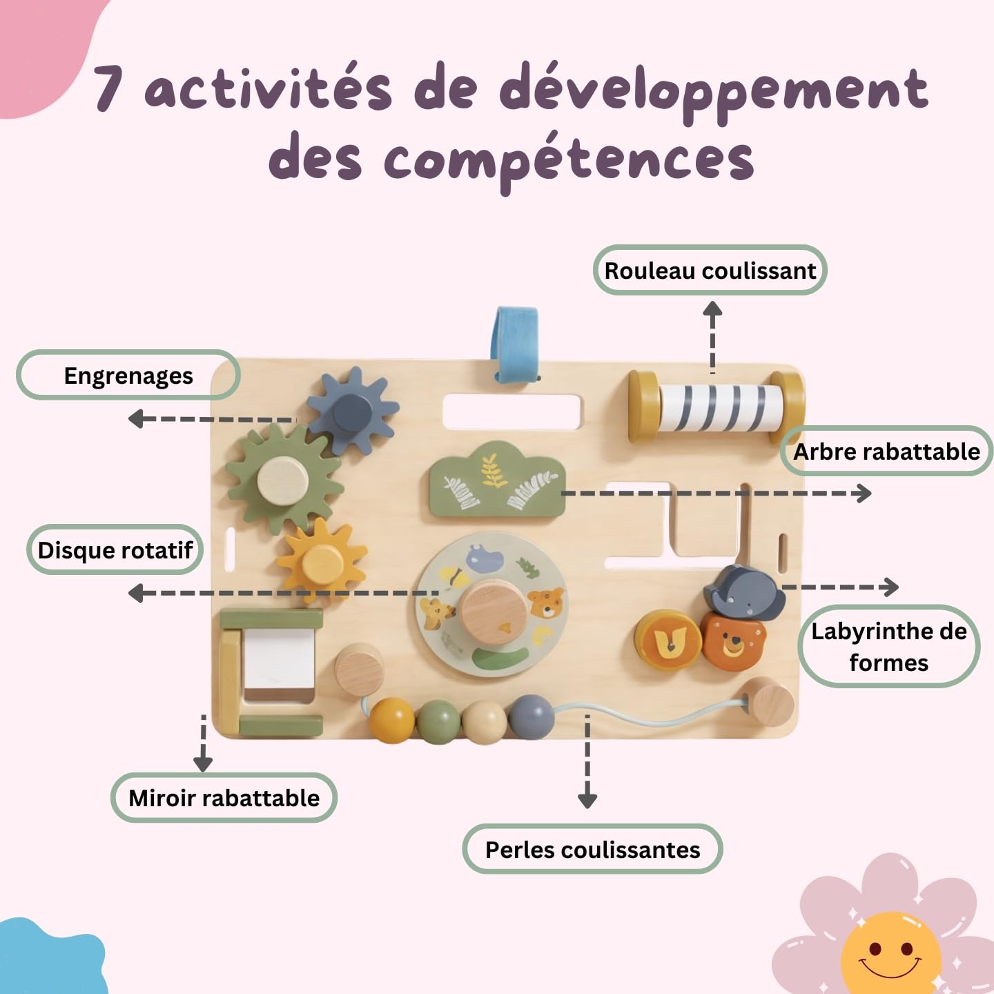 Busy Board Montessori Safari en Bois – Planche d’Activités Bébé 18 Mois à 3 Ans – Jouet Motricité Fine et Éveil Sensoriel – Idéal pour Occuper Bébé sans Écran – Cadeau Enfant Fille Garçon