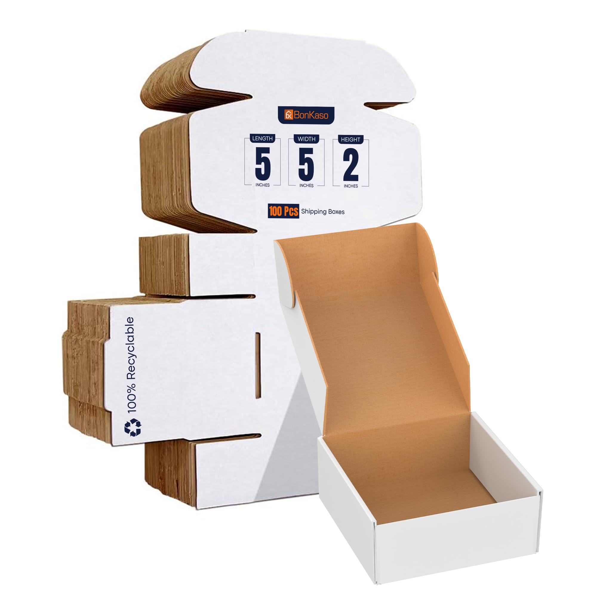 BonKaso 3 Ply White Flap Corrugated Boxes for Packaging | 5"x5"x2" (Pack of 100) | Cardboard Packing for Shipping, Moving & Storage | Carton for Courier & Goods Transportation.-image-34