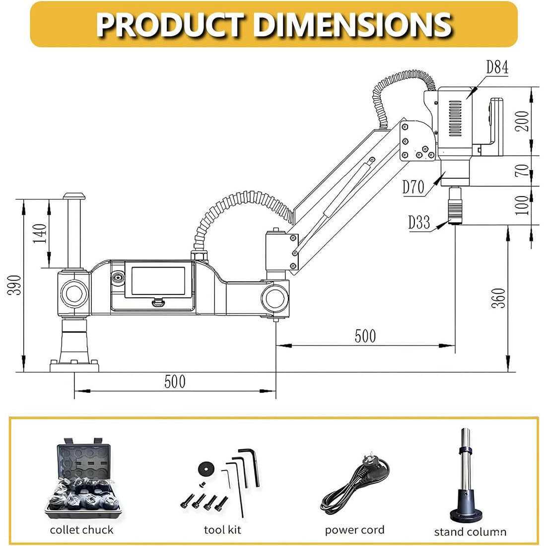 Trapano Maschiatore con Servomotore a Braccio Universale 360, Motore 600w, 312rpm per Lavorazione Filettatura su Acciaio, Alluminio,Plastica E Legno