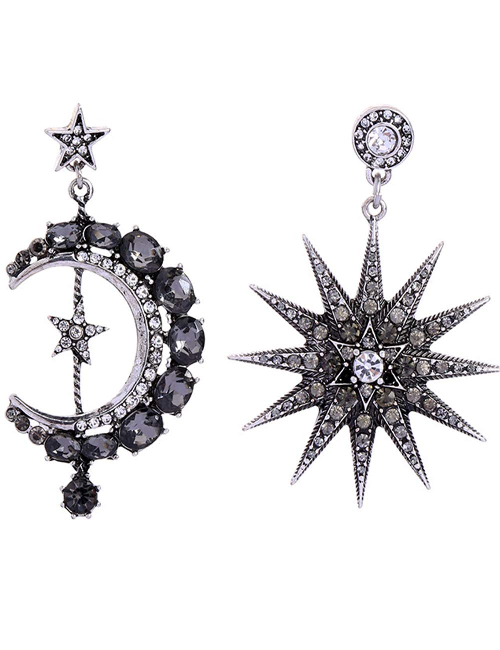 PUFFINSING Dainty Long Dangle Earrings for Women Girls, Fashion Jewellry, Cute Gold Silver dangly, Upgrade Moon Stars Sun Earring, length:7cm/2.5In , width:3.5cm/1.4In, crystal