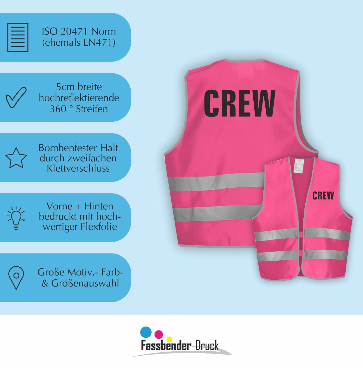 Sicherheitsweste GELB Warnweste nach EN ISO 20471 zertifiziert - Warn Weste für Crew- Unisex mit hochwertigem Reflektorstreifen