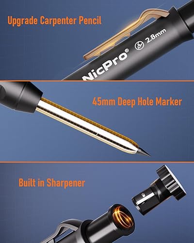 Miniatura 8 de Nicpro Juego de 31 lápices de carpintero con sacapuntas, lápices mecánicos de carpintero con 128 recambios y herramienta de escritura de carburo,