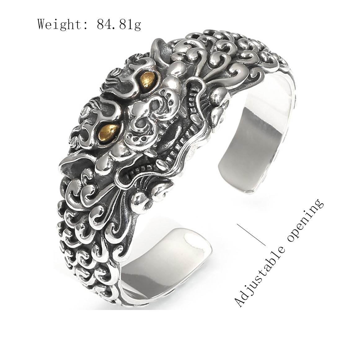 Pulsera plata ley S925 estilo retro chino, pulsera la suerte plata ley abierta y ajustable personalizada hombres y mujeres