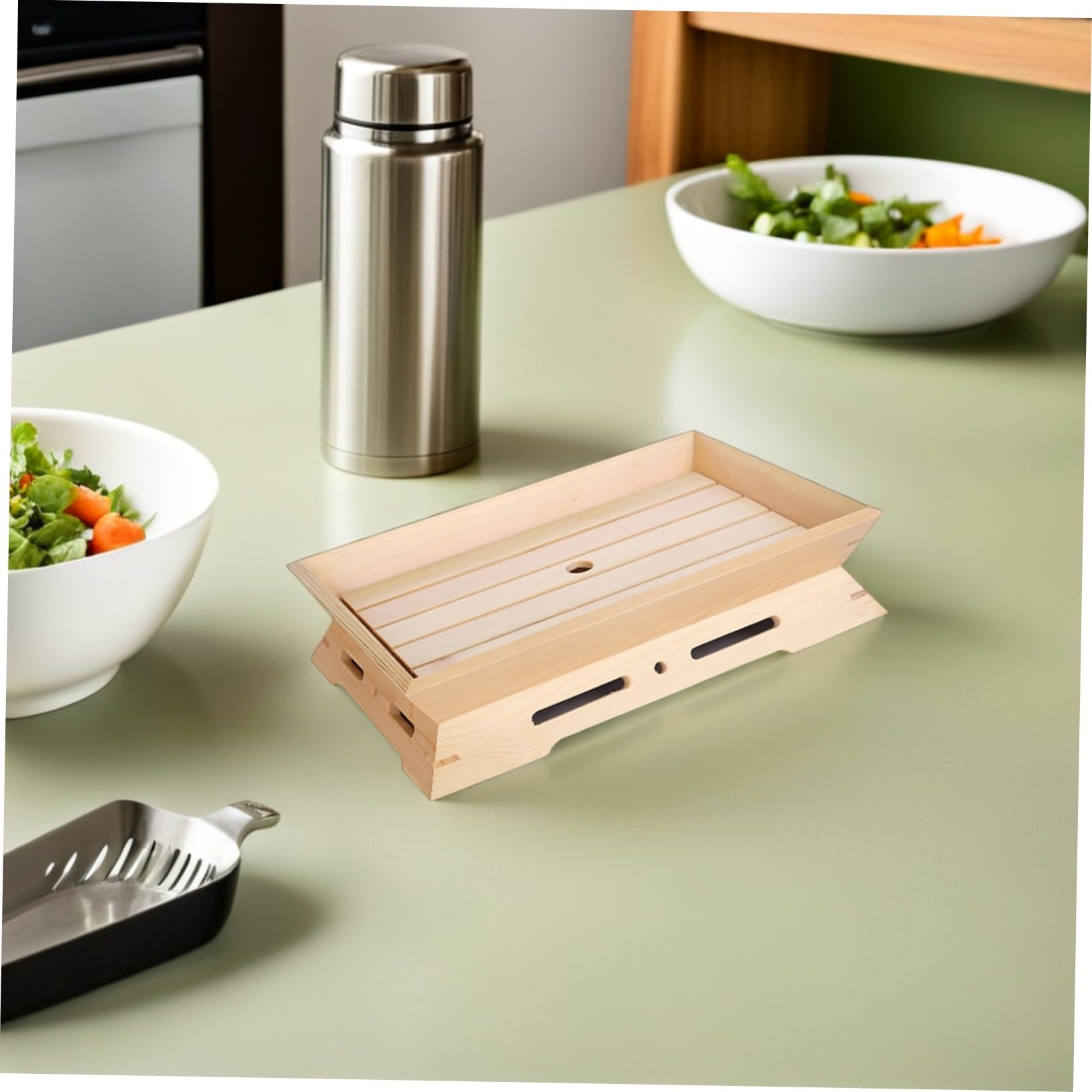 SHINEOFI Plato Japonés para Sashimi de Madera Rectangular 2 Piezas | Color Beige, Apilable Limpieza Fácil, para Aperitivos en Restaurante Casa