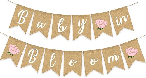 Miniatura 1 de Baby In Bloom - Cartel de arpillera con flores para decoración de baby shower, planta rústica, dulce niña, rosa, tema floral, suministros para