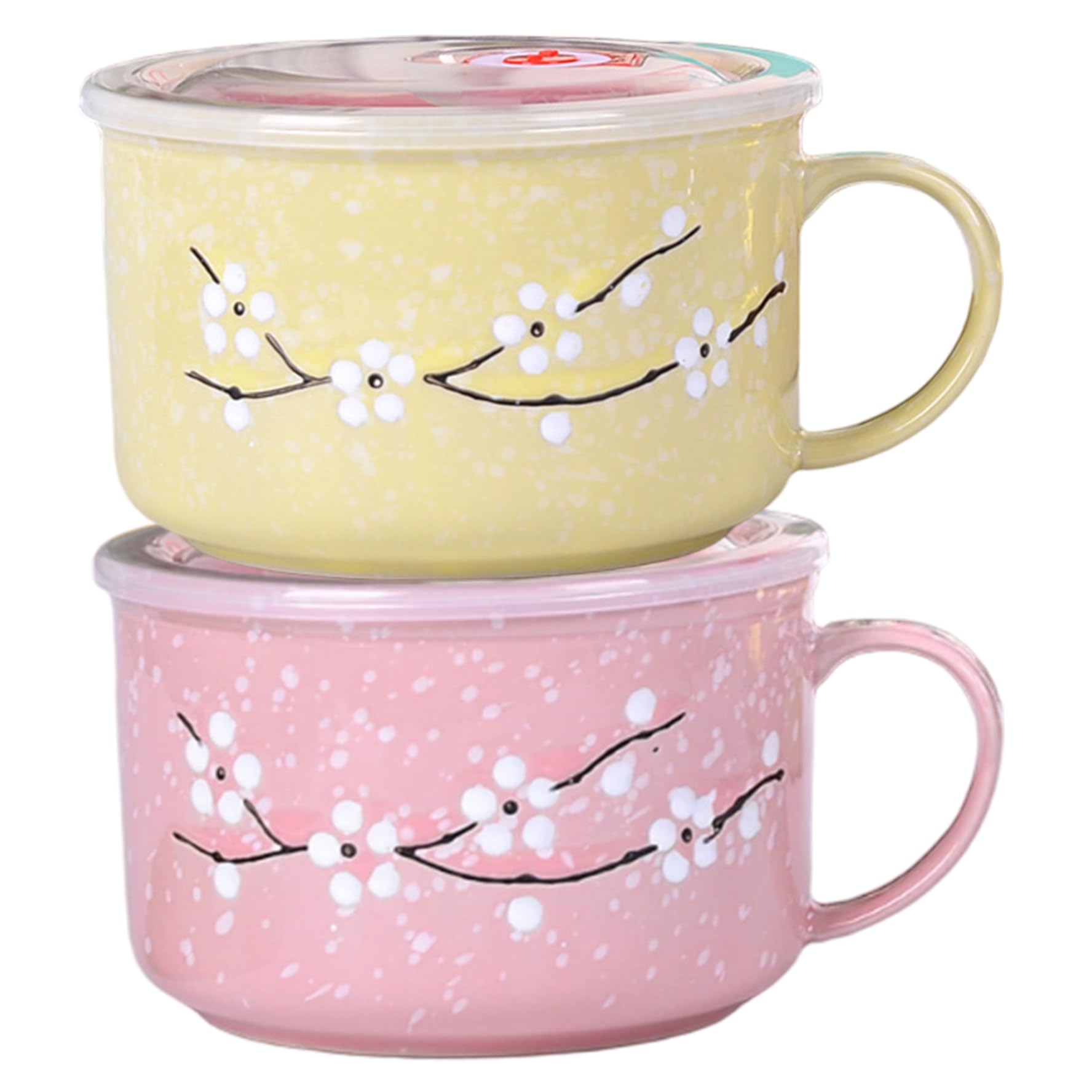 2 uds tazones de sopa con asas taza de sopa de cerámica para microondas de 800ml con tapa para viajes de ensalada de cereales y fideos Ramen