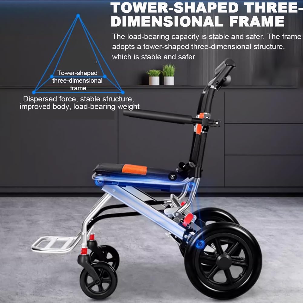 Carrozzina Portatile Manuale Autospinta, Carrozzina Multifunzionale in Lega di Alluminio, Poggiapiedi E Braccioli Regolabili, Carrozzina Pieghevole, Portata 100 kg,B