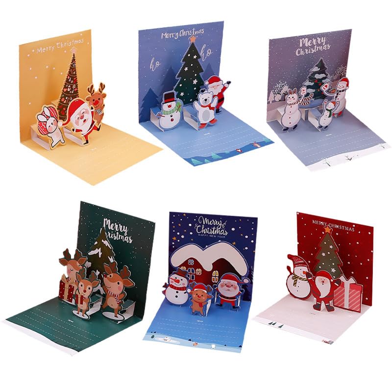 NUTFORD Christmas Pop Up Cards, Set of 6, 3D Greeting Cards with Festive Scenes