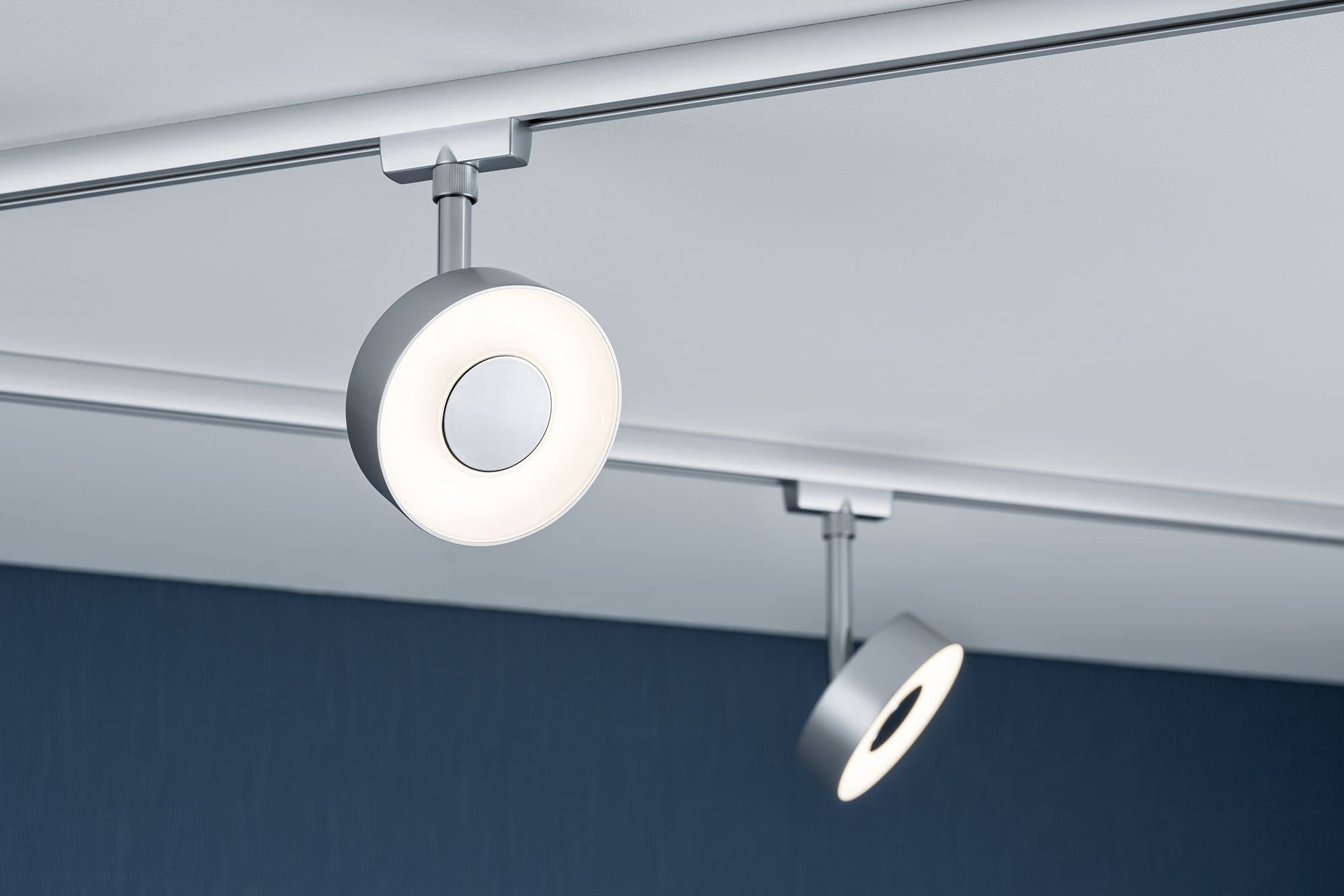 Paulmann 96895 LED lámpara de techo URail sistema de rieles juego de focos Circle, lámpara de techo orientable spot 4 luces cromo mate 2700K blanco cálido 5 W
