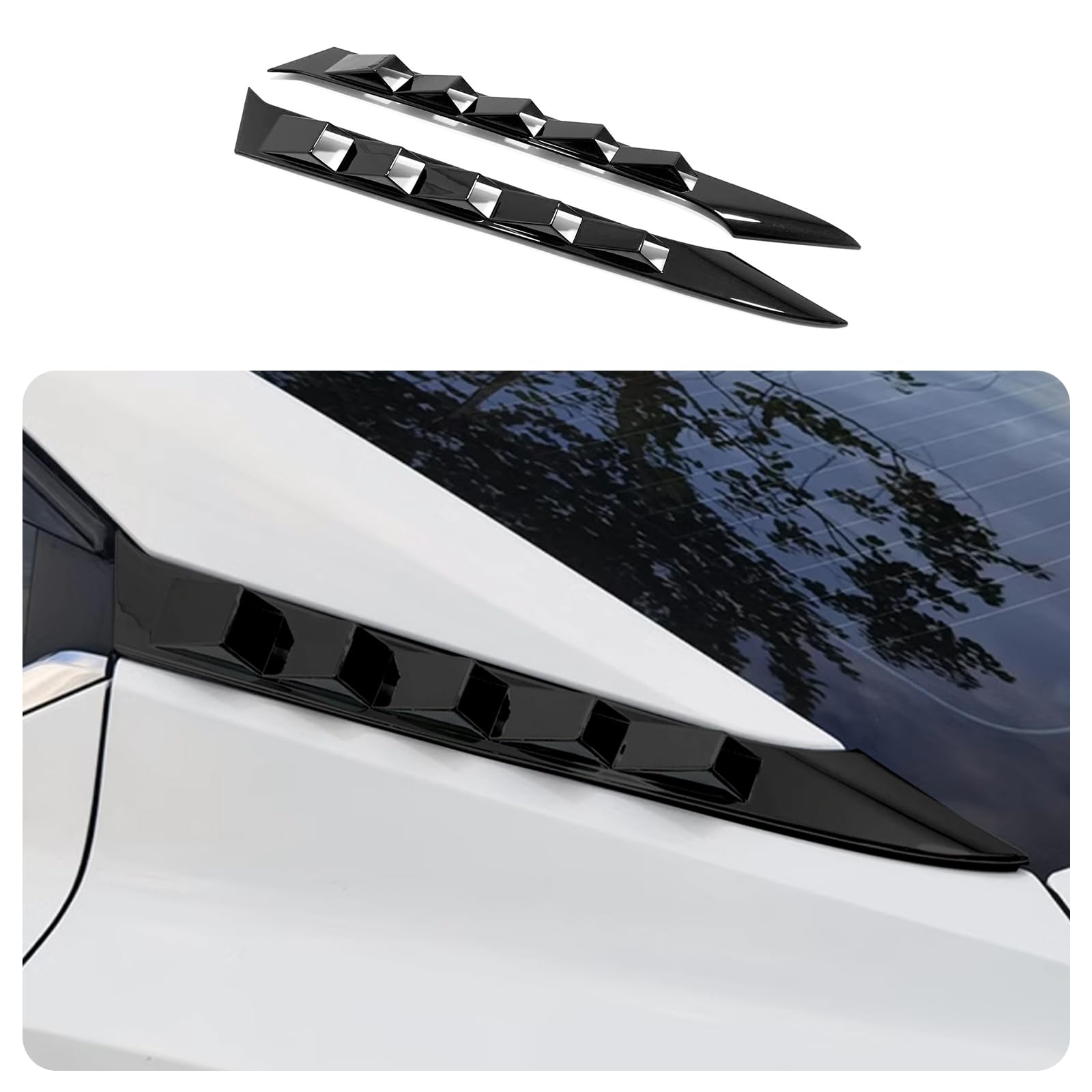 KELEIMAI Car Accessories Fit for Nissan Sentra S SV SR and Premium Sedan 2020 2021 2022 2023 2024 2025 Rear Beveled Window Louver Shutter Strips Cover Trims (Glossy Black) 2PCS ABS