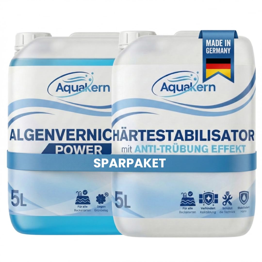 Härtestabilisator 5L & Algenvernichter Power 5L [entfernt Kalkablagerungen & Algen im Pool] mit Aqua KLAR KOMPLEX | Schützt die Pooltechnik | bindet Calcium & Metallionen | Made in Germany