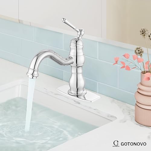 Miniatura 8 de gotonovo Grifo mezclador de lavabo giratorio de 360 con 1 agujero, mango único, grifo mezclador de lavabo giratorio de 360 con desagüe emergente