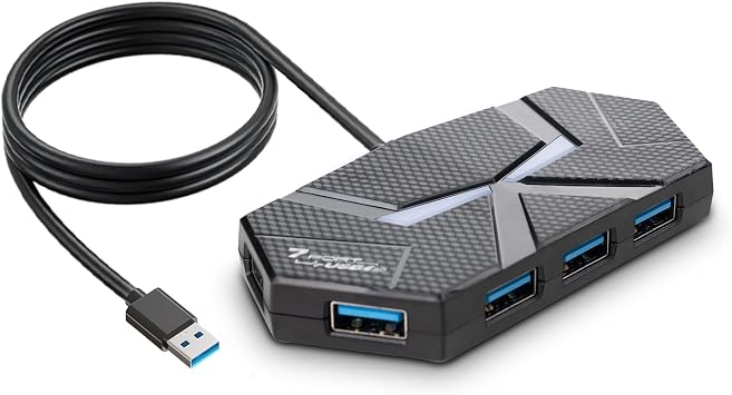 موزع USB A مزود بـ 7 منافذ وكابل بطول 3.9 قدم، وموزع موزع USB 3.0 متعدد، ومحول موسع USB للكمبيوتر المحمول وسطح المكتب والكمبيوتر الشخصي ومحرك أقراص فلاش ومحرك أقراص ثابت USB-A، و7 منافذ - 3.9 قدم