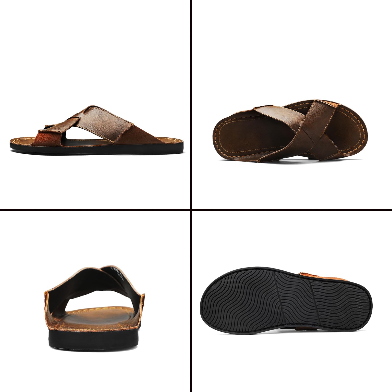 Sandalias de piel auténtica para hombre, cómodas, ligeras, abiertas, redondas, sin cordones, para exteriores, caminar, sandalias casuales de playa