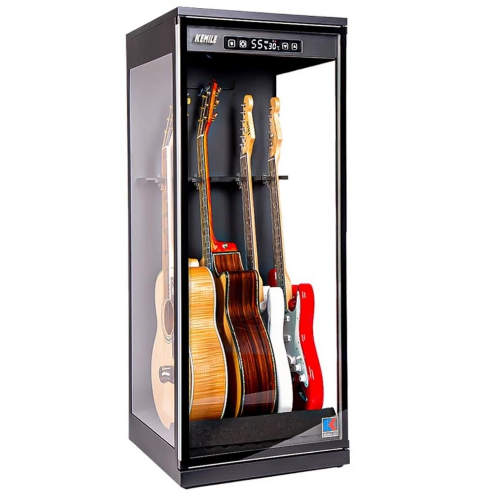 Guitar Display Case for Electric & Acoustic Guitars - Humidity Control Cabinet with Hygrometer & Humidifier - Glass Door Showcase for Collectible & Vintage Guitars