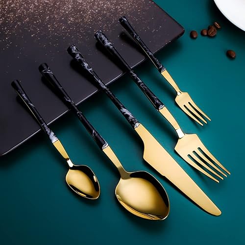 Miniatura 5 de cathyladi Juego de cubiertos de tenedores y cucharas juego de utensilios de cubiertos acero inoxidable 1810 incluye cuchara cuchillo tenedor 30