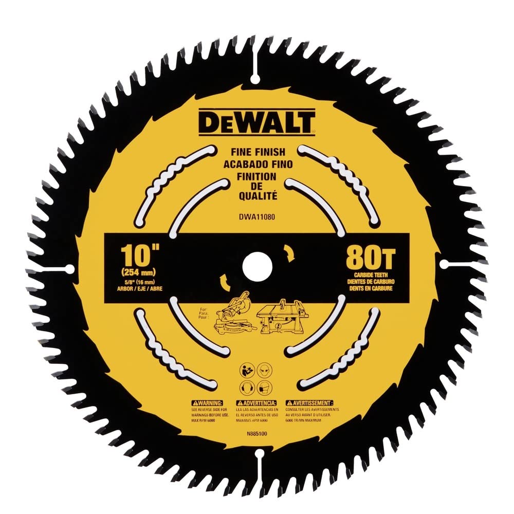 Table Saw Blade, 10 inch, 80 Tooth, Fine Finish, Ultra Sharp Carbide (DWA11080)