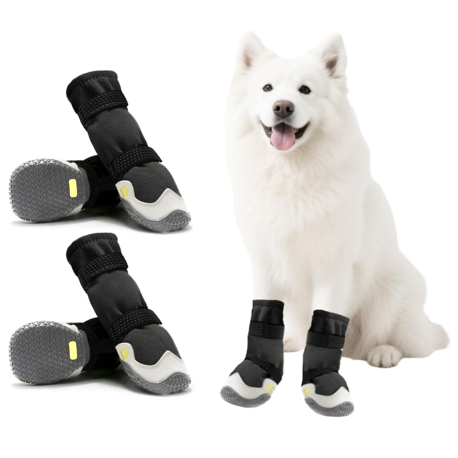 Hundeschuhe Pfotenschutz [4 Stück], Wasserabweisend & Atmungsaktiv, rutschfeste Sohle & Reflektierender Klettverschluss - Für Klein/Mittel/Großhunde | Hochschaftige Outdoor Hundestiefel (8#)