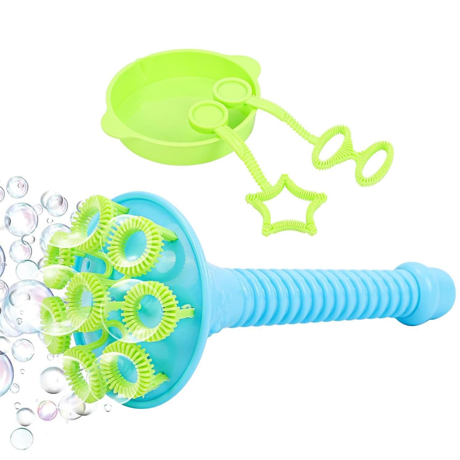 3X Bubble Blower With Tray - Trumpet Wand Round Manual Blowing Toy For Kids | For School Outdoor Bath | Fun Interactive Games Multi Hole Wand Giant Soap Maker Birthday Party
