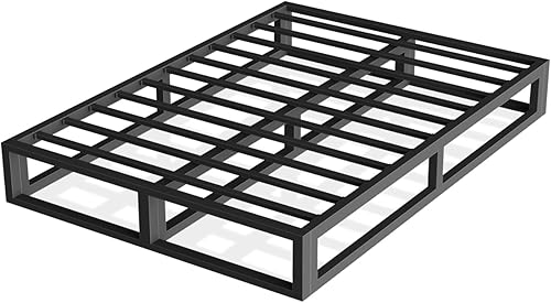 Bilily Base de cama Queen de 6 pulgadas con soporte de listones de acero, base de colchón de plataforma de metal de perfil bajo, no necesita somier,