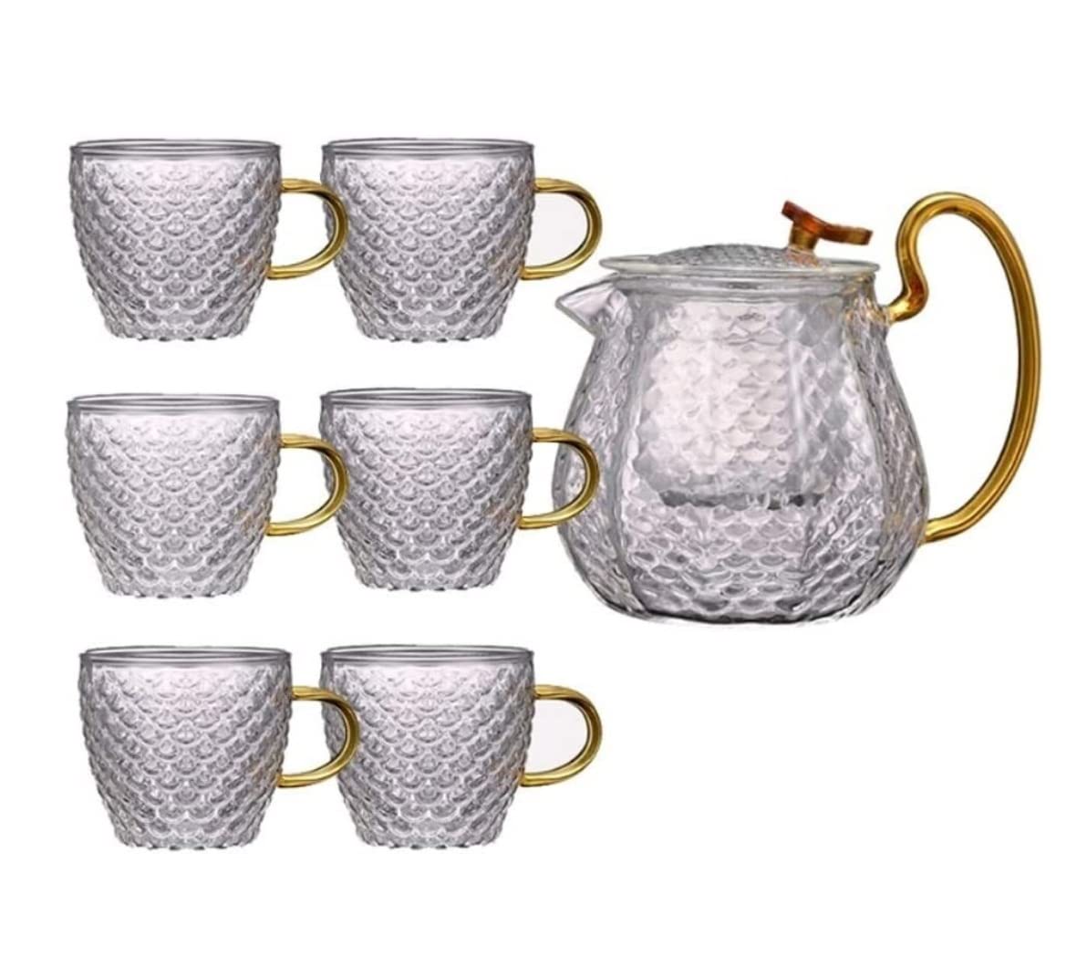 Serwis Do Kawy Na Przyjęcie Szklany Zestaw Do Herbaty Czajniczek Domowy Przezroczysty Garnitur Z Filtrem Filiżanek Europejski Styl Popołudniowa(7pcs)