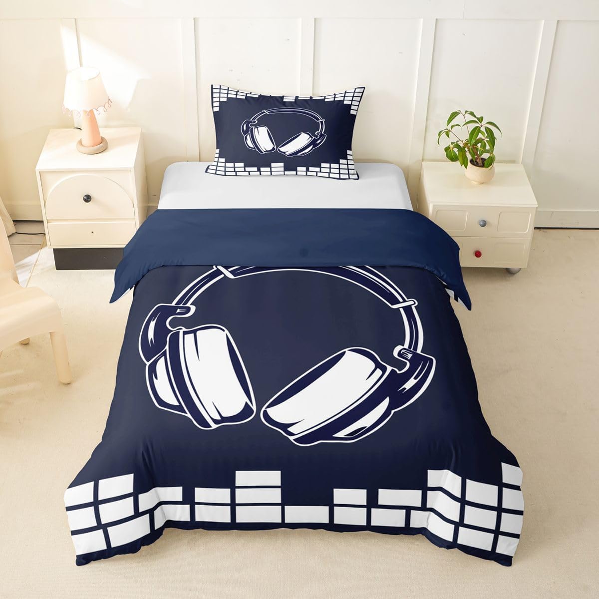 Feelyou Headphone Printed Duvet Cover Queen Size for Boys Teens