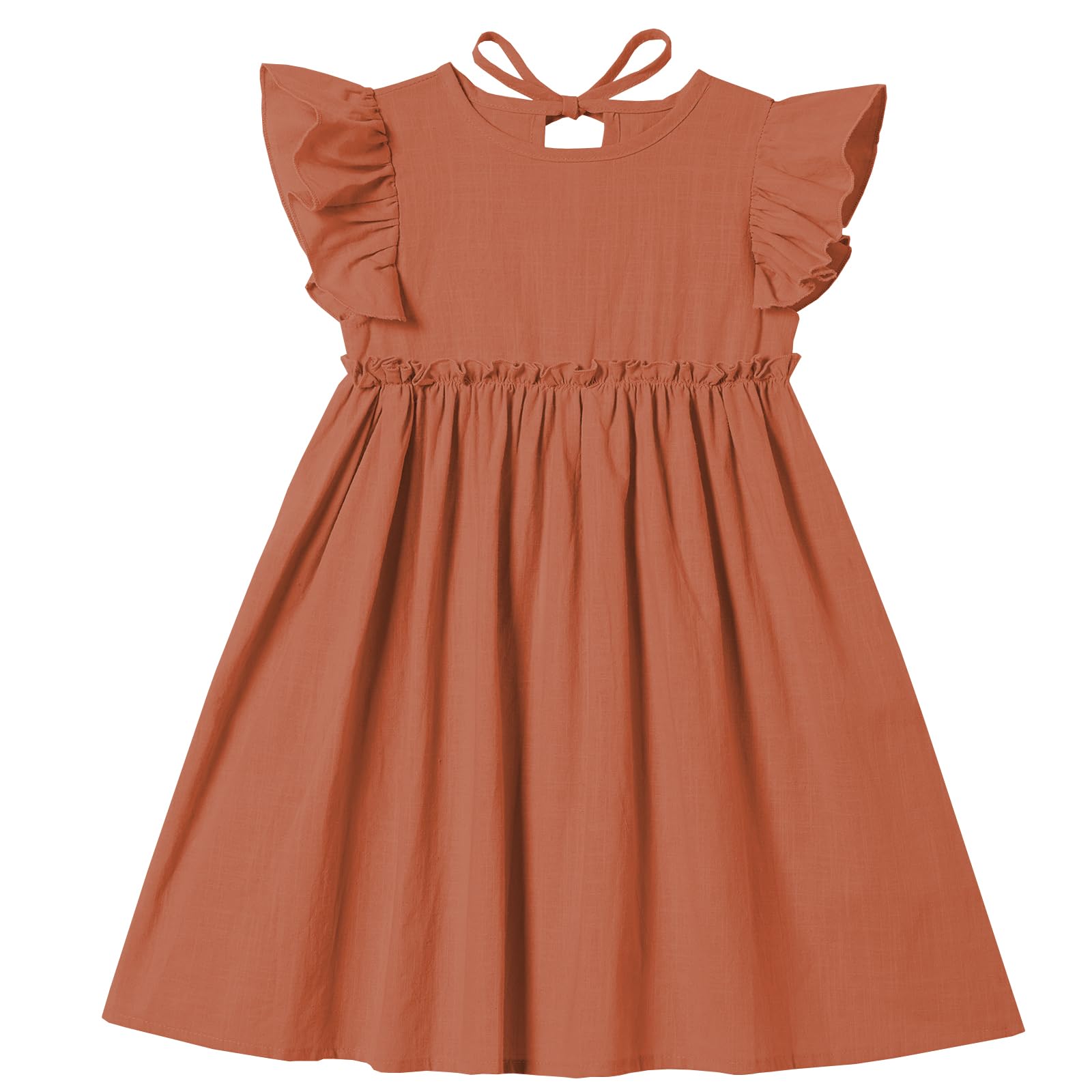Csbks Toddler Baby Girls' Cotton-Linen Sundress with Ruffle Halter Sleeveless and Swing Dress
