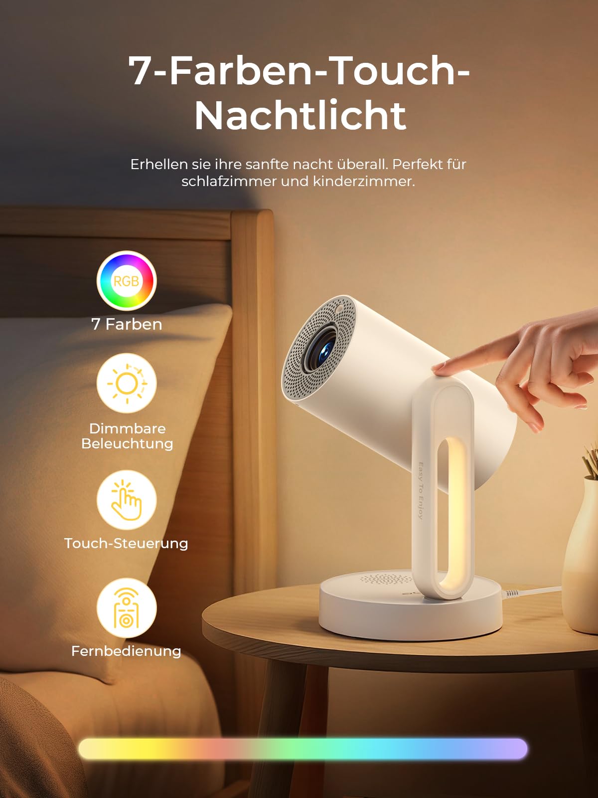 Mini Beamer mit Google TV/Netflix offiziell, ETOE Sternenhimmel-Projektor mit Autofokus/Keystone, FHD 1080P, Sprachsteuerung, Vollständig Geschlossen, 140° Schwenkbar, Nachtlicht für Schlafzimmer