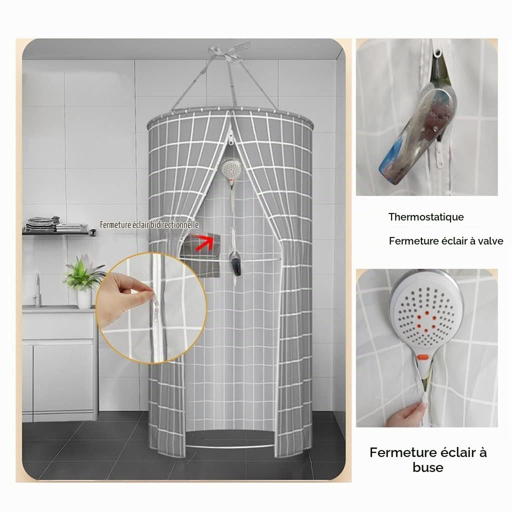 Rideau De Douche Double Fermeture Éclair Isolante en Polyester Circulaire Suspendu, Blanc, 39 inches x 79, Moderne, pour Salle De Bain