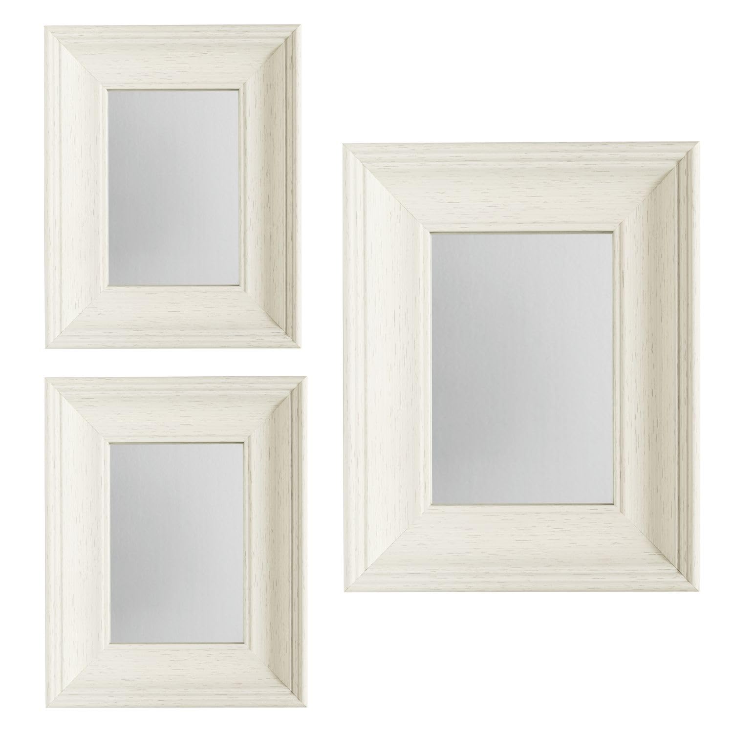 DekoArte - Set de 3 Espejos Decorativos de Pared con Marco Vintage Blanco - Decoracion de Pared