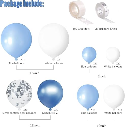 Miniatura 2 de Globos azules y blancos, kit de arco de guirnalda de globos azules y blancos, 102 globos azul pastel y blanco para baby shower, cumpleaños, boda,