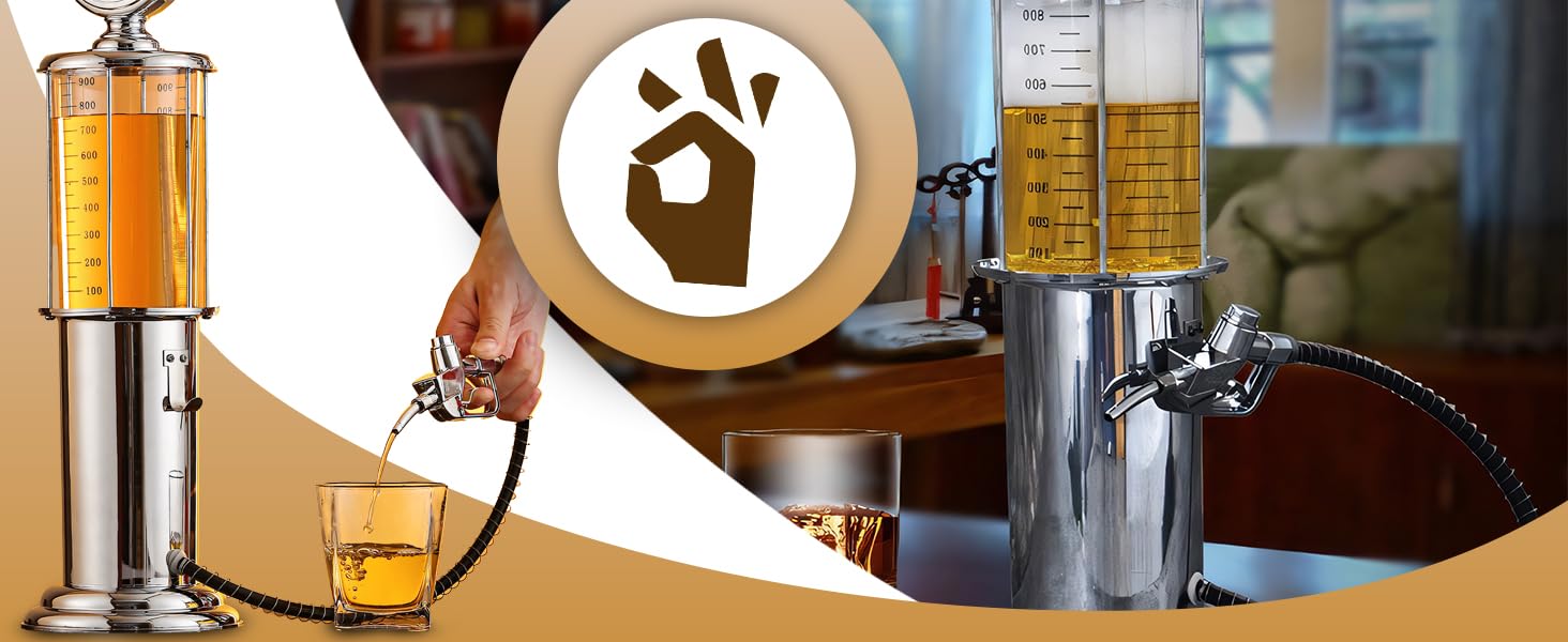 Retoo Getränkespender mit Zapfhahn und Ständer, 950ml Schnapsspender Bierspender 48x10,5x10,5 Bar Accessoire Einzelpistole Spirituosenspender Getränkeportionierer für Wein Getränke Alkohol Limonade