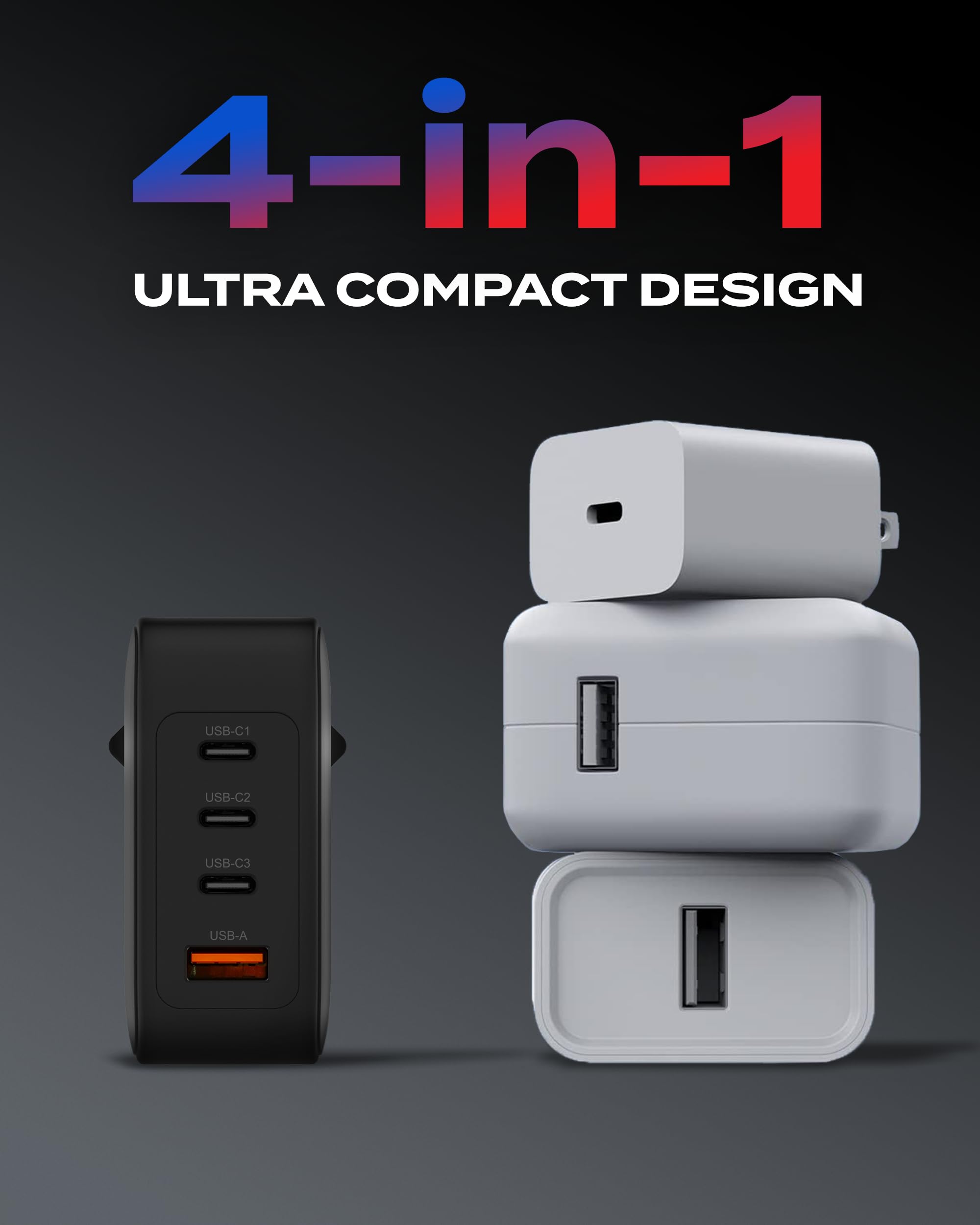 Magix Caricatore 4 Porte 140W, Caricabatterie GaN PD Power Delivery, 3x USB-C e 1x USB-A, per MacBook Pro, Dell XPS, iPhone 15/14/13/12 Series, iPad, Galaxy S23 Ultra, Switch e altro (EUR PLUG)